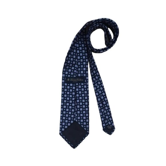 BROOKS BROTHERS MAKERS Blue Geometric Floral Silk Tie USA 60"/ 3.7" EC - Picture 3 of 6